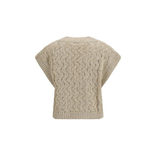 Beiger ärmelloser Seidenpullover