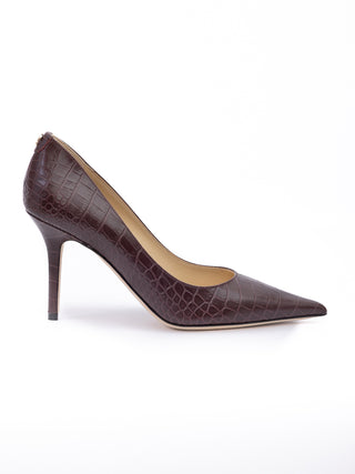 Burgundy Croco-geprägtes Leder Agnes Pumps