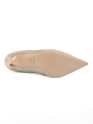 Zapatos de tacón Agnes de tela con purpurina dorada  