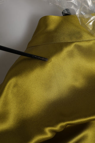 Grünes Satin-Langarmshirt mit Ascot-Krawatte