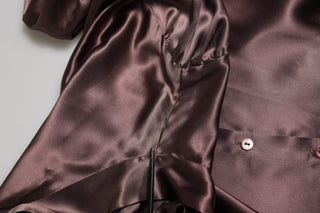 Violet Satin Long Sleeve Ascot Tie Shirt  Top