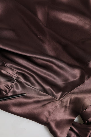 Violet Satin Long Sleeve Ascot Tie Shirt  Top