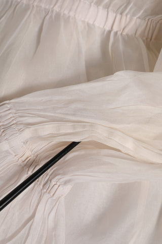 White Silk Cotton Ascot Collar Blouse Top