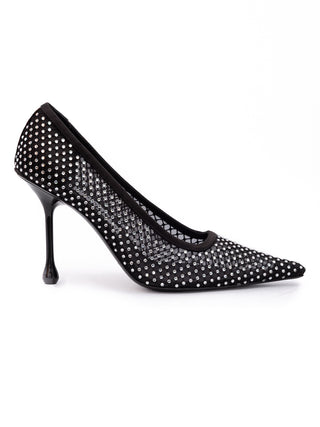 Schwarze Mesh-Satin-Kristall-Ixia 95 Pumps