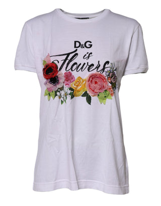 Weißes D&G T-Shirt mit Blumen-Applikationen