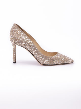 Honey Gold Shimmer Wildleder Kristalle Romy 85 Pumps