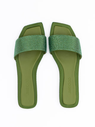 Green Satin Crystal Clovis Flat