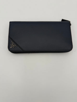 PRADA Zip in Blue Saffiano Wallet