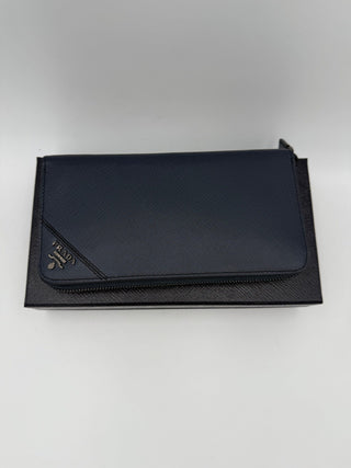 PRADA Zip in Blue Saffiano Wallet