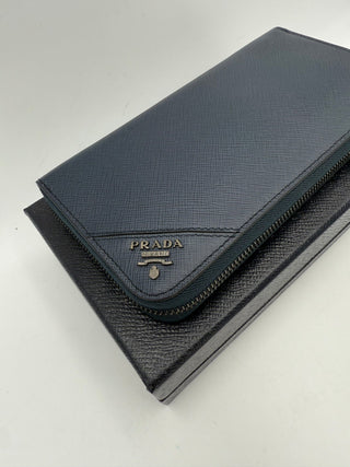 PRADA Zip in Blue Saffiano Wallet