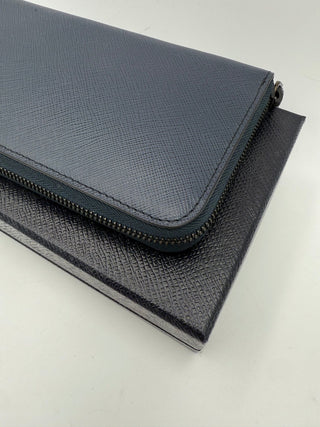PRADA Zip in Blue Saffiano Wallet