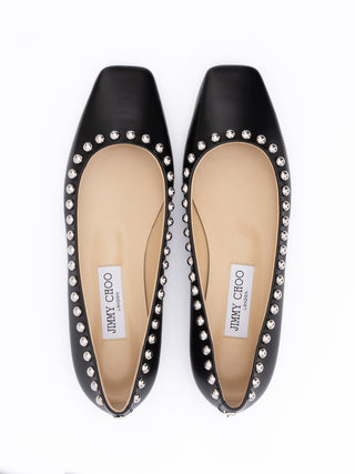 Schwarze Leder Mirele Ballerina mit Kuppelnieten