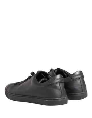 Black Leather Low Top Lace Up Sneakers Shoes
