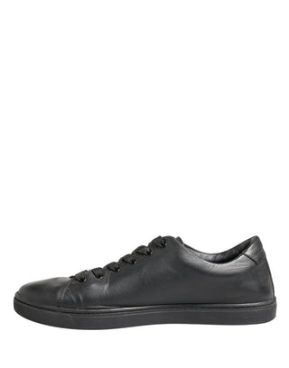 Black Leather Low Top Lace Up Sneakers Shoes