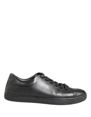 Black Leather Low Top Lace Up Sneakers Shoes