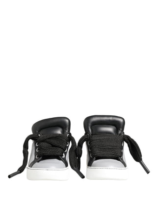 Gray Leather Low Top Lace Up Sneakers Shoes