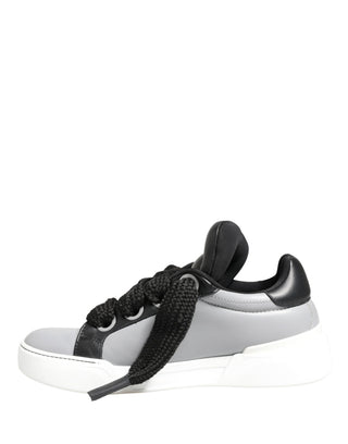 Gray Leather Low Top Lace Up Sneakers Shoes