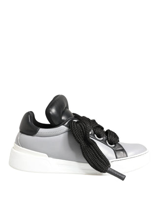 Gray Leather Low Top Lace Up Sneakers Shoes