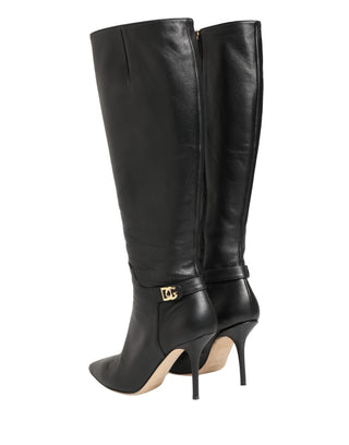 Schwarze Leder-Stiefel mit hohem Absatz