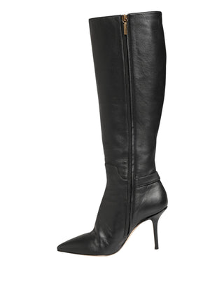 Schwarze Leder-Stiefel mit hohem Absatz