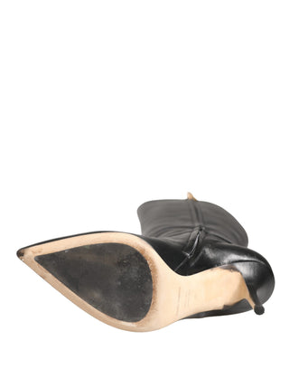 Schwarze Leder-Stiefel mit hohem Absatz