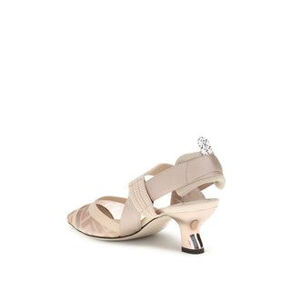 Zapatos de tacón medio de nylon beige  