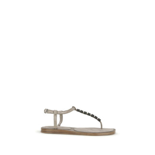 Beige Kalbsleder Bos Taurus Flache Sandalen