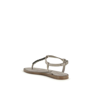 Beige Kalbsleder Bos Taurus Flache Sandalen