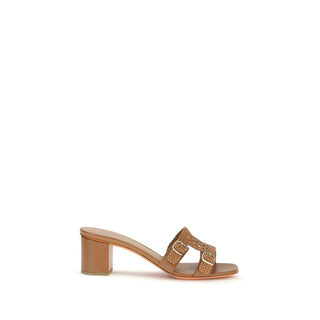 Beige Kalbsleder Plateau-Sandalen