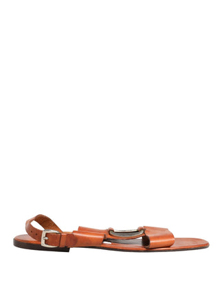 Brown Leather Flat Sandals Shoes