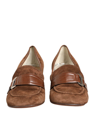 Braune Wildleder Blockabsatz Slipper Schuhe