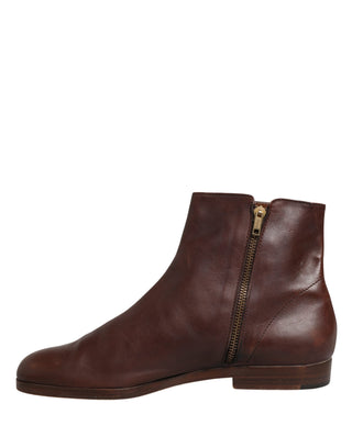 Braune Leder Flache Biker Stiefeletten