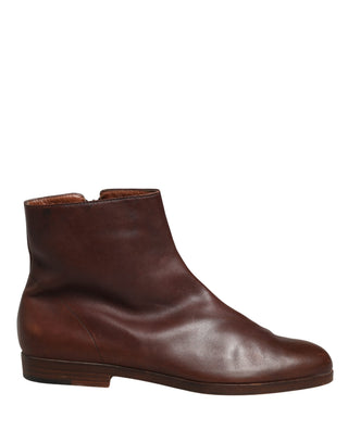 Braune Leder Flache Biker Stiefeletten