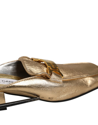 Gold Leder Slipper Pantoletten Mules Loafer Schuhe
