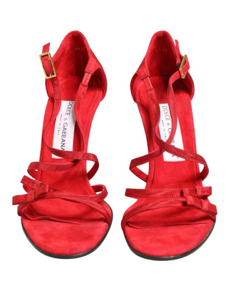 Red Calf Suede Strappy Heels Sandals Shoes