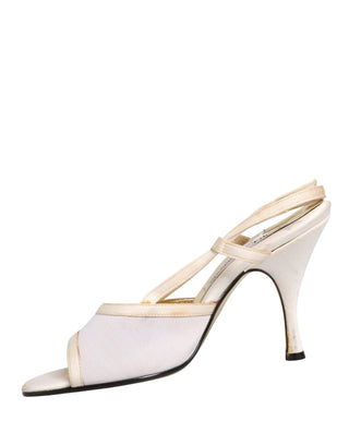Weiße Satin Slingback Pumps
