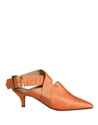 Orangefarbene Satin-Sandalen Schuhe
