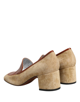 Beige Wildleder Loafer mit Blockabsatz