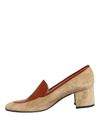 Beige Wildleder Loafer mit Blockabsatz