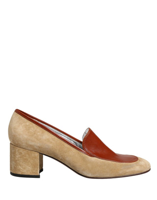 Beige Wildleder Loafer mit Blockabsatz