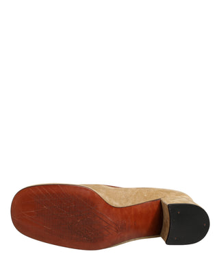 Beige Wildleder Loafer mit Blockabsatz