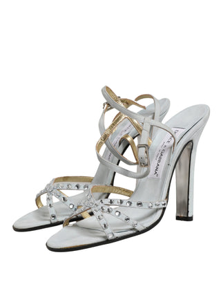 Weiße Rhinestone-Sandalen mit hohen Absätzen