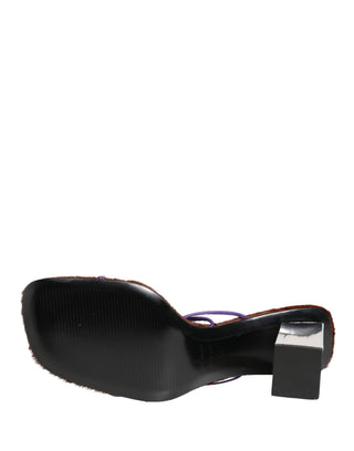 Silver Block Heels Slip On Sandals Shoes