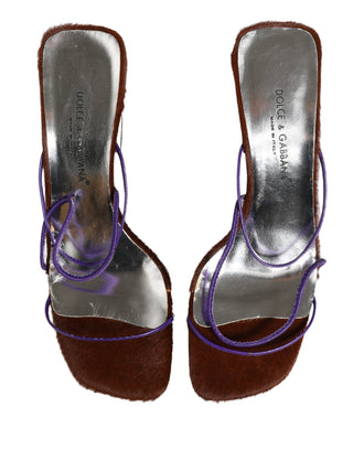 Silver Block Heels Slip On Sandals Shoes