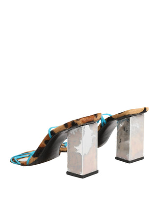 Mehrfarbige Leder-Blockabsatz-Sandalen