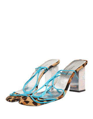 Mehrfarbige Leder-Blockabsatz-Sandalen