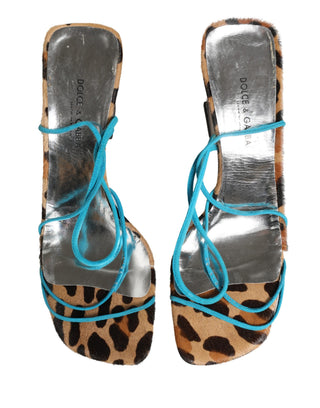 Mehrfarbige Leder-Blockabsatz-Sandalen