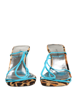Mehrfarbige Leder-Blockabsatz-Sandalen
