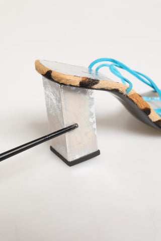 Mehrfarbige Leder-Blockabsatz-Sandalen