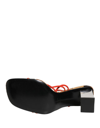 Mehrfarbige Leder-Blockabsatz-Sandalen